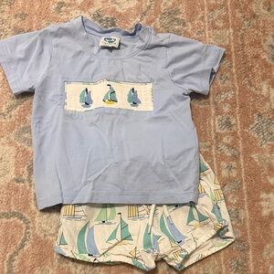 Smocked Blue Sailboat Set 3T